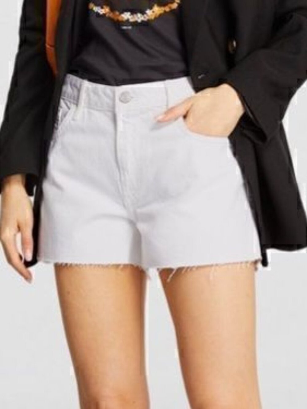 FRAME Le Grand Garçon White Raw Hem Denim Shorts 24 NWT